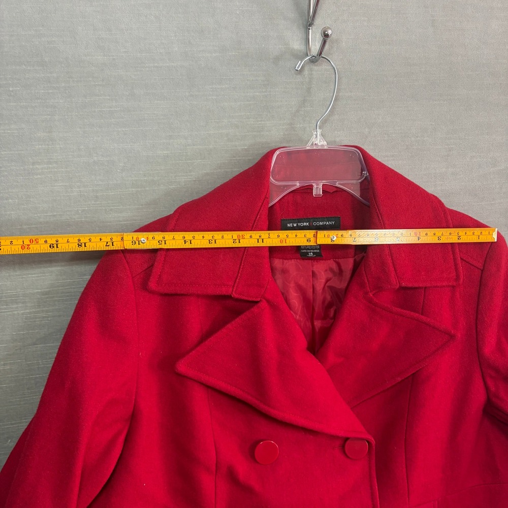 New York & Company Red Wool Blend Peacoat Y2K Retro Style Double Breasted Coat - Picture 6 of 7